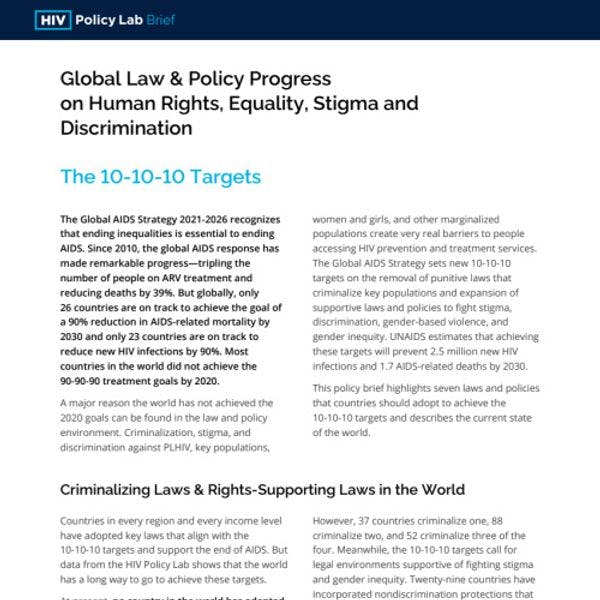 Legislación global y avances en políticas respecto a derechos humanos, igualdad, estigma y discriminación