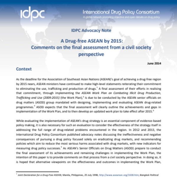 Una ASEAN sin drogas para 2015: comentarios sobre la evaluación final desde el punto de vista de la sociedad civil