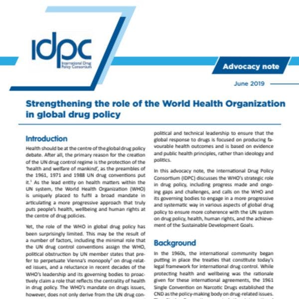 Fortalecimiento del papel de la Organización Mundial de la Salud en la política mundial sobre drogas