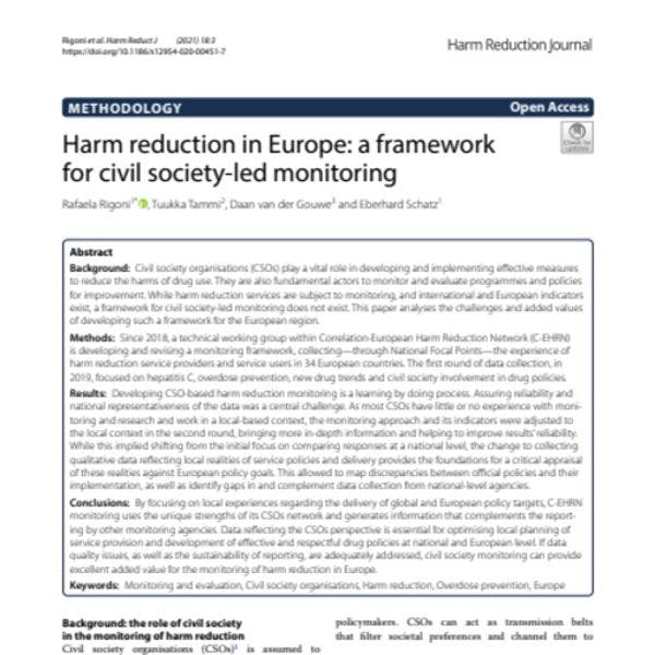 Reducción de daños en Europa: un marco para el monitoreo a cargo de la sociedad civil 