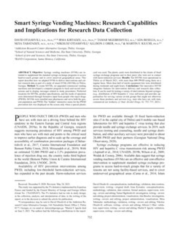 Distributeurs automatiques de seringues intelligents : Capacités de recherche et implications pour la collecte de données pour la recherche