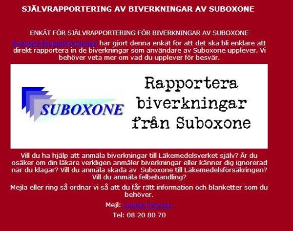 Side effects from Suboxone in Sweden