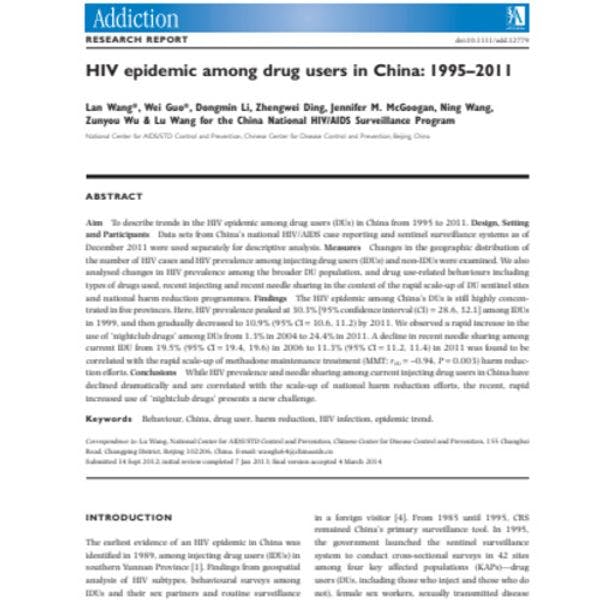 L’épidémie du sida parmi les usagers de drogues en Chine: 1995-2011