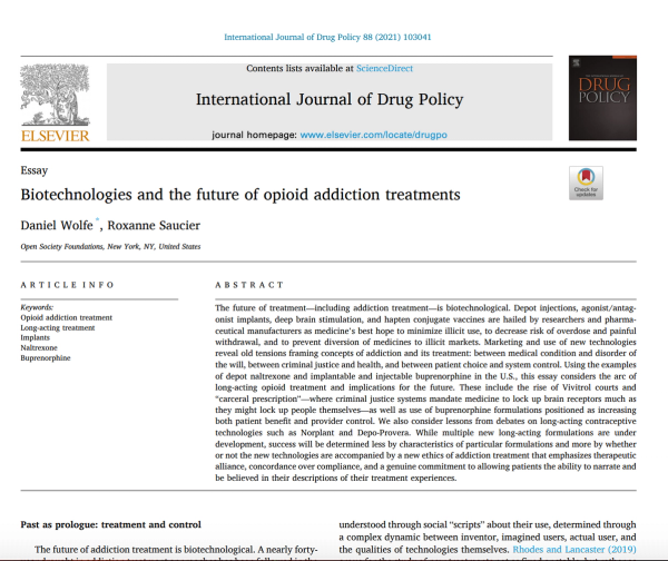 Les biotechnologies et le futur des traitements de l’addiction aux opioïdes