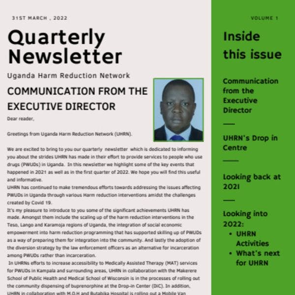 Uganda Harm Reduction Network quarterly newsletter