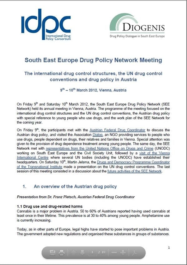 Report of the South East Europe Drug Policy Network Meeting - Vienna, March 2012