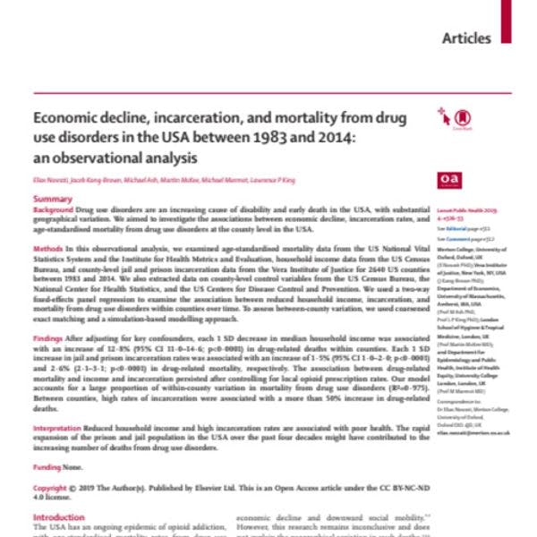 Economic decline, incarceration, and mortality from drug use disorders in the USA between 1983 and 2014: an observational analysis