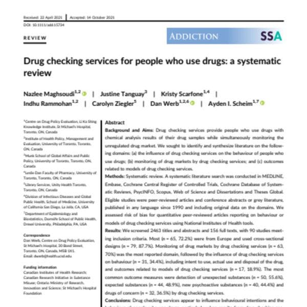 Servicios de análisis de sustancias para personas que usan drogas: Una revisión sistemática