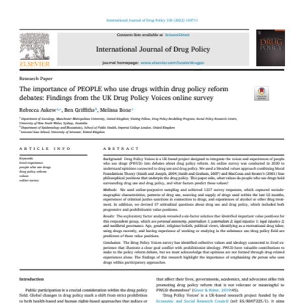 The importance of people who use drugs within drug policy reform debates: Findings from the UK Drug Policy Voices online survey