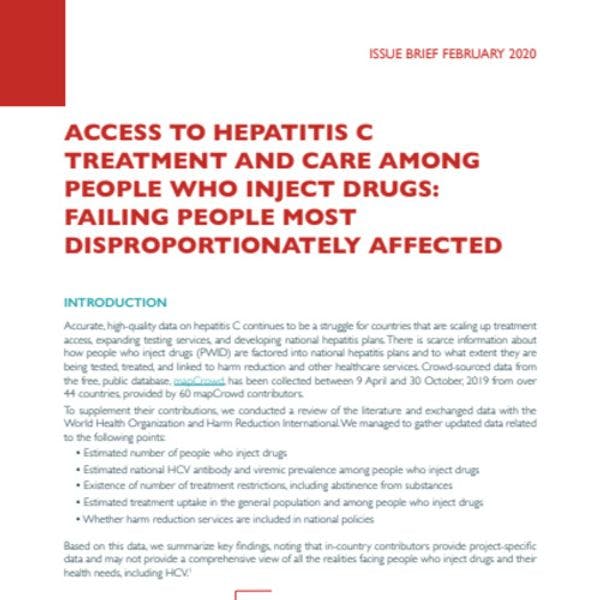 Acceso a tratamiento de hepatitis c y cuidados de personas que se inyectan drogas: Desatendiendo a las personas más desproporcionadamente afectadas