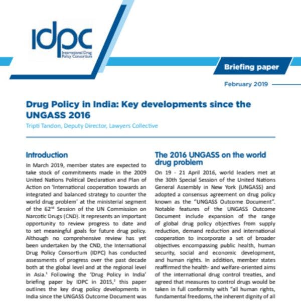 Drug policy in India: Key developments since the UNGASS 2016
