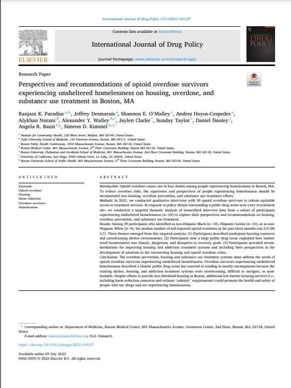 Perspectives and recommendations of opioid overdose survivors experiencing unsheltered homelessness on housing, overdose, and substance use treatment
