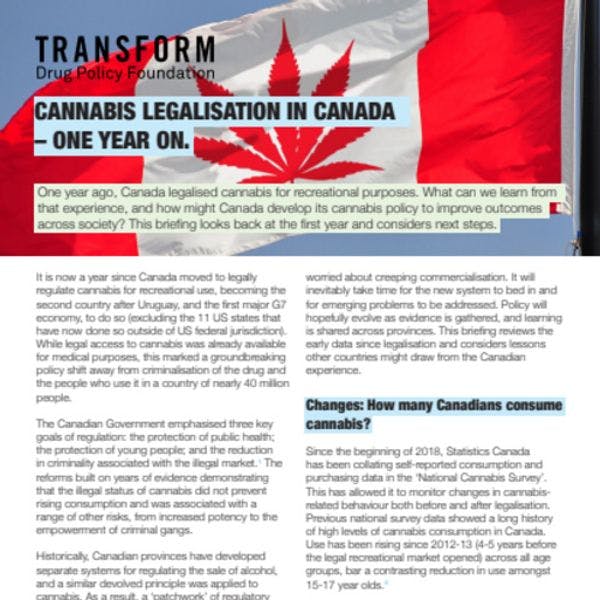 Cannabis legalisation in Canada – One year on