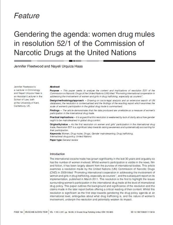 Gendering the agenda: women drug mules in resolution 52/1 of the Commission of Narcotic Drugs at the United Nations