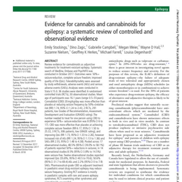 Evidence for cannabis and cannabinoids for epilepsy: a systematic review of controlled and observational evidence