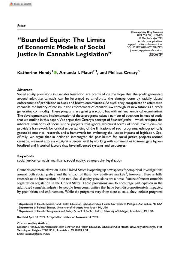 Bounded equity: The limits of economic models of social justice in cannabis legislation