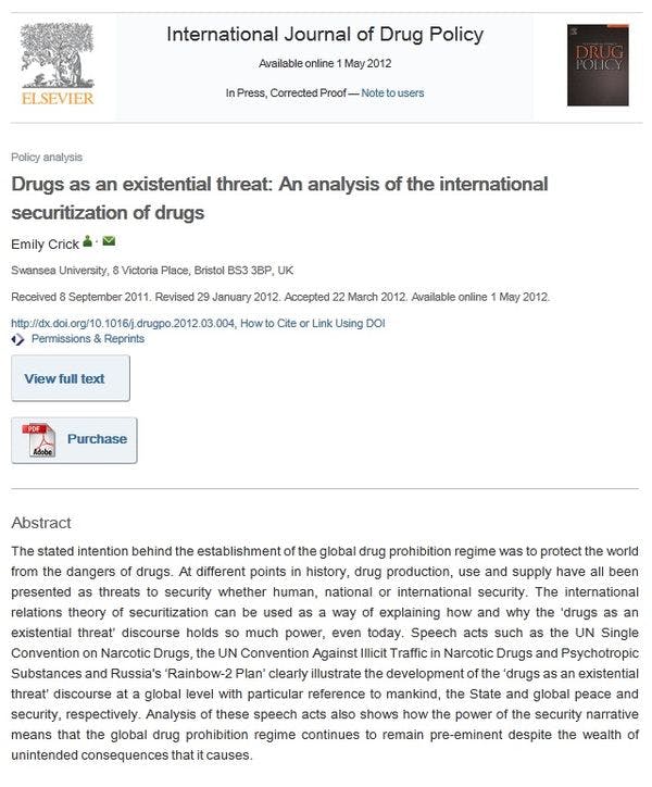 Las drogas como una amenaza existencial: análisis de la securización internacional de las drogas