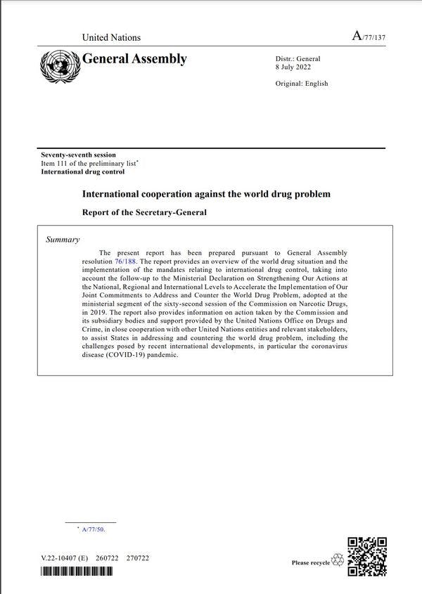 International cooperation against the world drug problem - Report of the Secretary-General