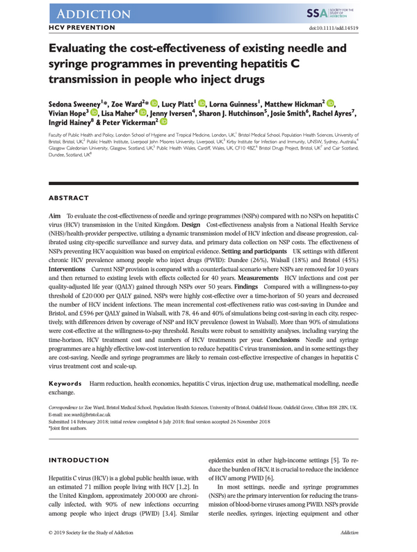 Evaluating the cost‐effectiveness of existing needle and syringe programmes in preventing hepatitis C transmission in people who inject drugs