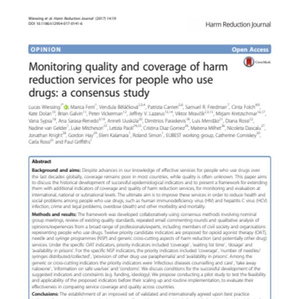 Supervisión de la calidad y la cobertura de los servicios de reducción de daños para personas que usan drogas: estudio de consenso