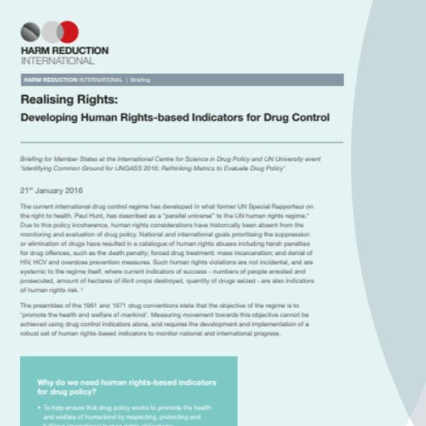 Realising rights: Developing human rights-based indicators for drug control