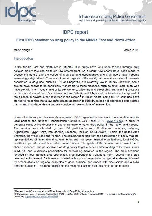 IDPC Report - First IDPC seminar on drug policy in the Middle East and North Africa