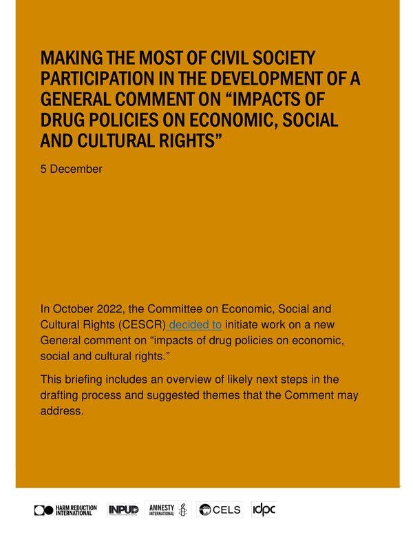 Observation générale du Comité des droits économiques, sociaux et culturels de l'ONU sur les politiques en matière de drogues : Maximiser l'engagement de la société civile