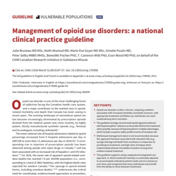 Manejo de los trastornos por uso de opioides en Canadá: directrices nacionales para la práctica clínica