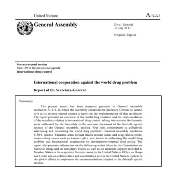 International cooperation against the world drug problem: Report of the Secretary-General (72nd Session of the General Assembly)