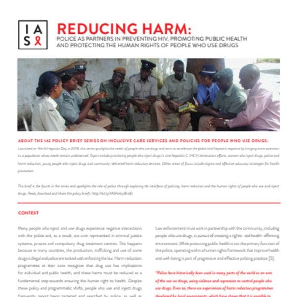 Reducing harm: Police as partners in preventing HIV, promoting public health and protecting the rights of people who use drugs