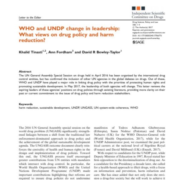 Changement de dirigeants à l’OMS et au PNUD : Quelles visions en ce qui concerne les politiques des drogues et la réduction des risques ?