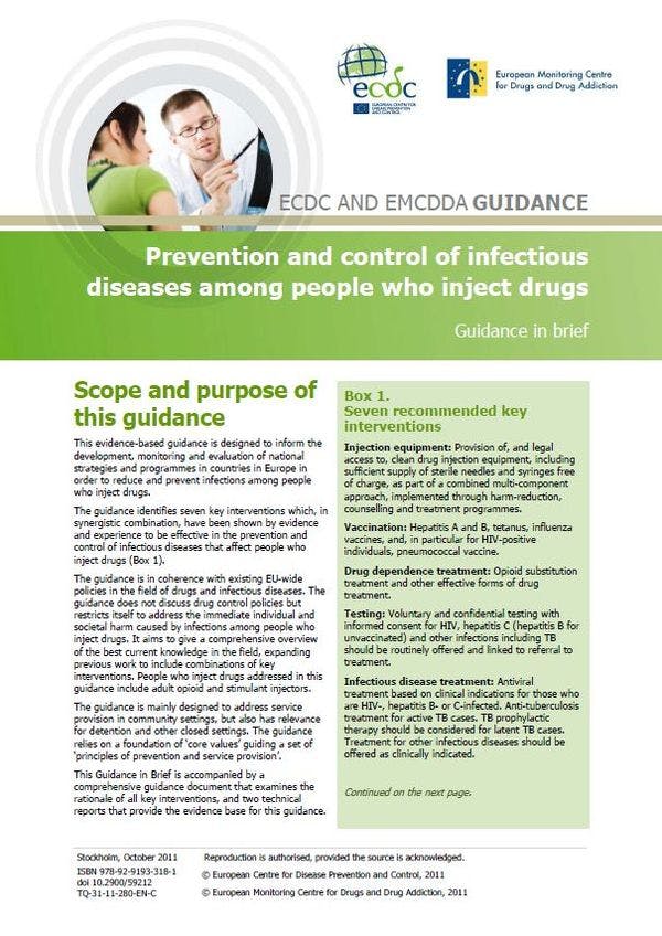 ECDC and EMCDDA guidance in brief: Prevention and control of infectious diseases among people who inject drugs
