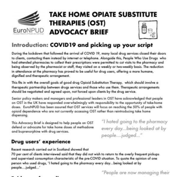 Take-home opiate substitute therapies (OST) - EuroNPUD advocacy brief