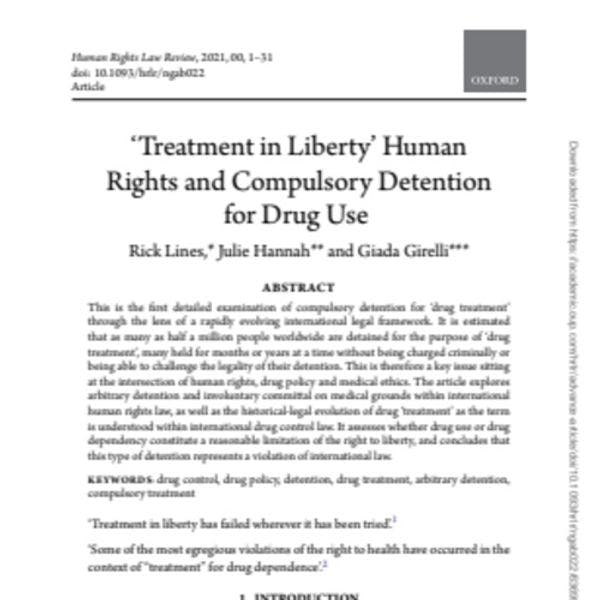 ‘Treatment in liberty’ - Human rights and compulsory detention for drug use 