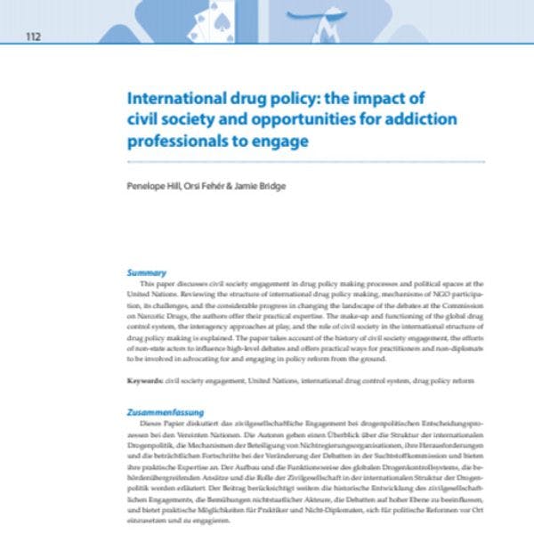 Politiques internationales en matière de drogues : l’influence de la société civile et les opportunités pour une participation des professionnels du domaine des addictions