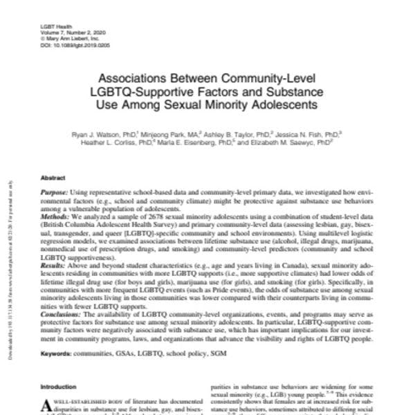 Associations between community-level LGBTQ-supportive factors and substance use among sexual minority adolescents