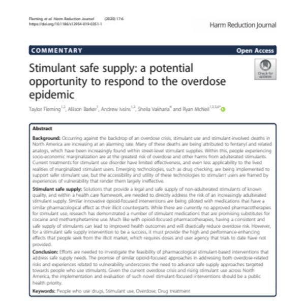 Stimulant safe supply: A potential opportunity to respond to the overdose epidemic