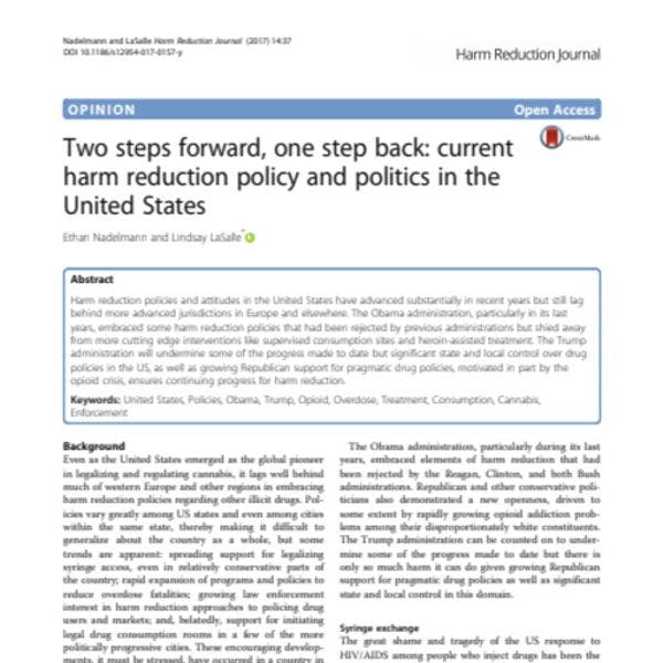 Two steps forward, one step back: current harm reduction policy and politics in the United States