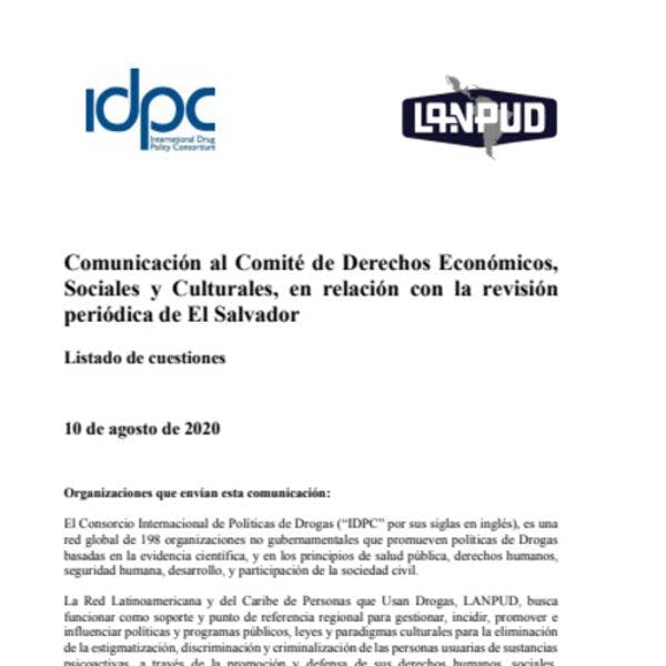 Comunicación al Comité de Derechos Económicos, Sociales y Culturales, en relación con la revisión periódica de El Salvador