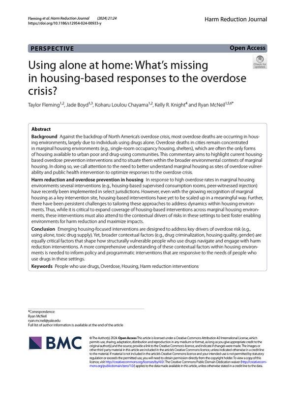 Using alone at home: What’s missing in housing-based responses to the overdose crisis?