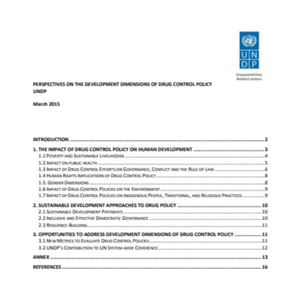 UNDP: Perspectives on the development dimensions of drug control policy