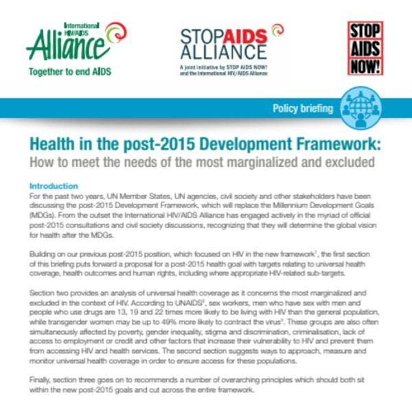 Health in the post-2015 Development Framework: How to meet the needs of the most marginalised and excluded