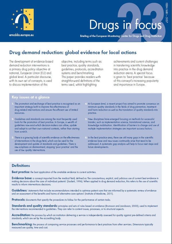 EMCDDA Drug demand reduction: global evidence for local actions