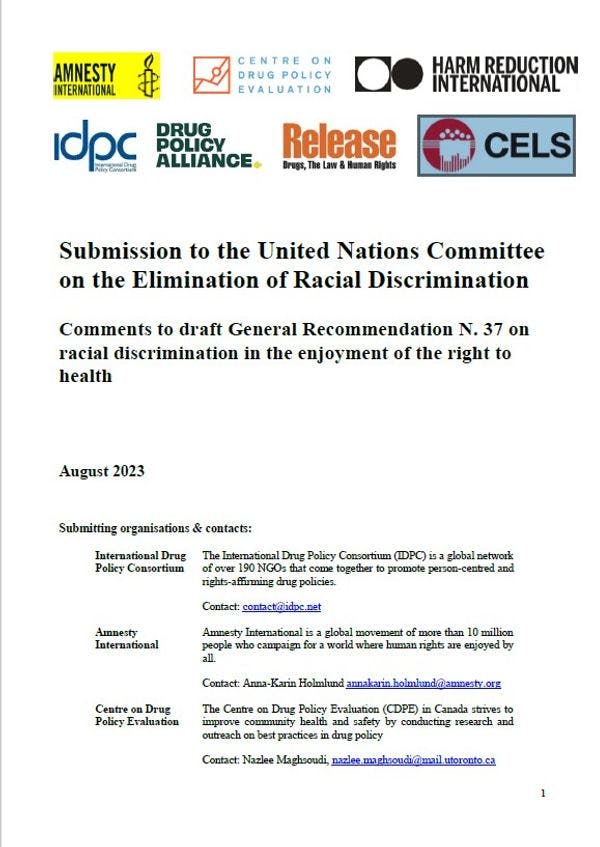Comments to draft General Recommendation N. 37 on racial discrimination in the enjoyment of the right to health - IDPC submission to CERD