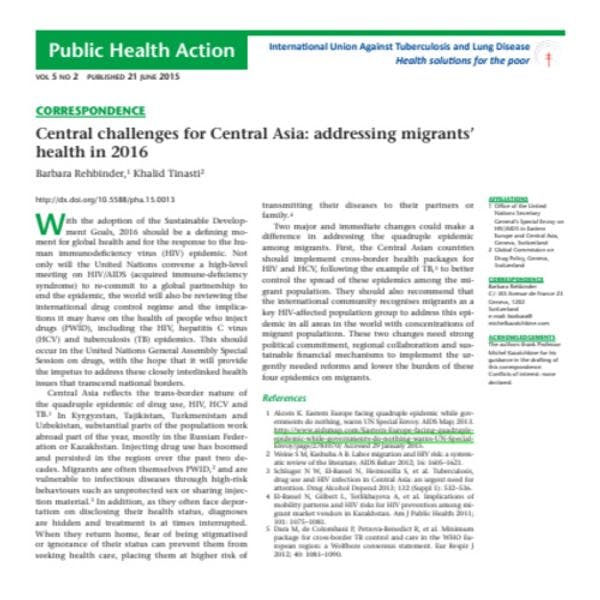 Central challenges for Central Asia: Addressing migrants' health in 2016