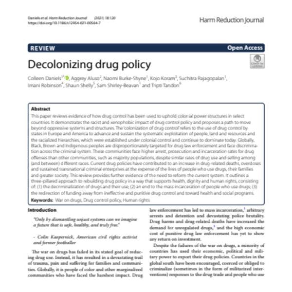 Décoloniser les politiques en matière des drogues
