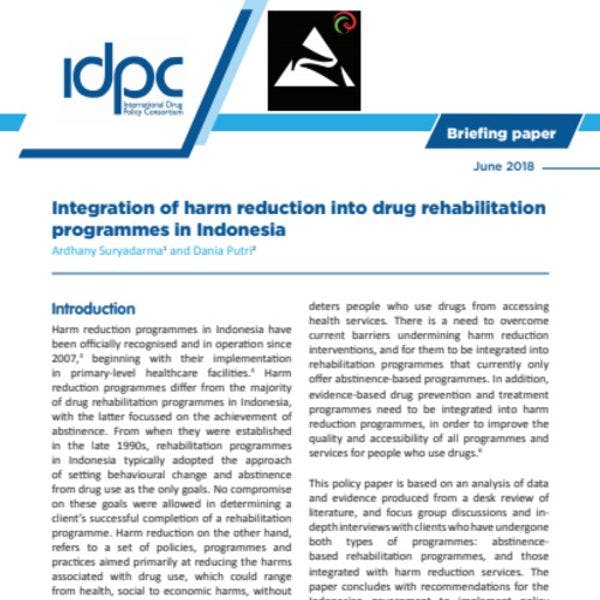 Integration of harm reduction into drug rehabilitation programmes in Indonesia