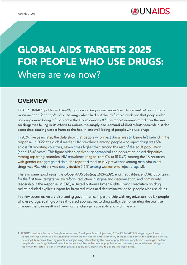 Global AIDS targets for people who use drugs in 2025: Where are we now?