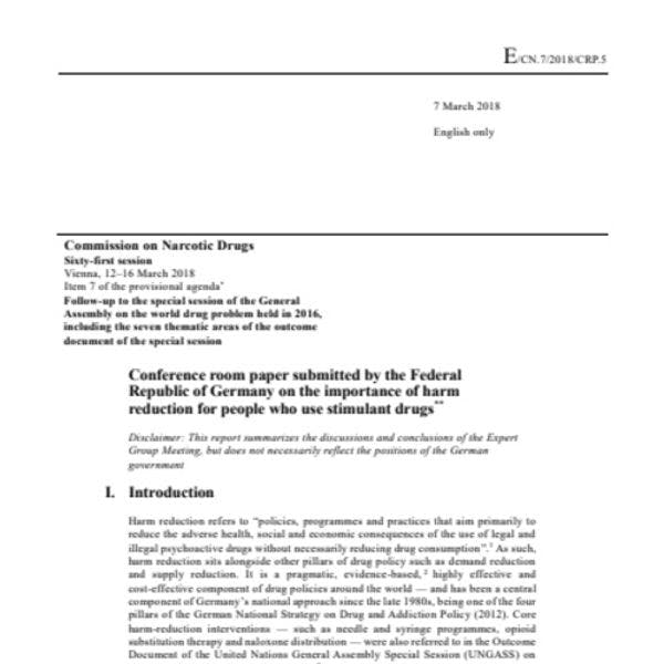 Documento de sesión presentado por la República Federal de Alemania sobre la importancia de la reducción de daños para las personas que usan drogas estimulantes