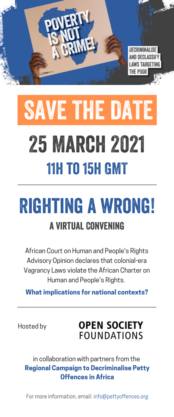 "Righting a Wrong!": Virtual convening around African Court on Human and Peoples' Rights' advisory opinion on vagrancy laws